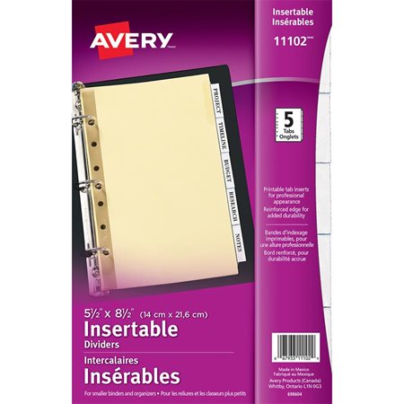Intercalaires insérables pour reliure petit format