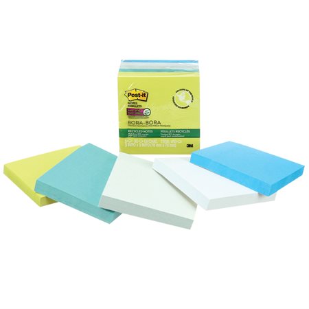 Feuillets recyclés Post-it® Super Sticky - collection Bora Bora