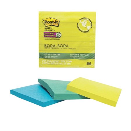 Feuillets recyclés Post-it® Super Sticky - collection Bora Bora
